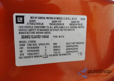 2007 Chevrolet Avalanche 1500 Lt from USA, damaged, VIN 3GNEC12J47G114542